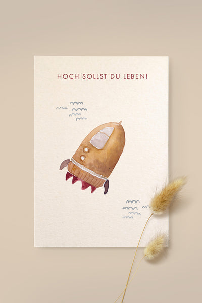 Postkarte Rakete "Hoch sollst du leben"